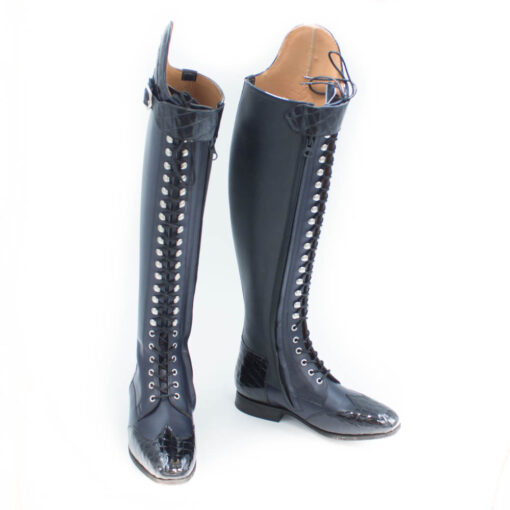 Celeris- Dressurstiefel Bia in Box Blau / Krokolack Navy- Gr.38 H47 W35,5-37 – Bild 3