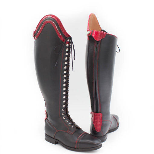 Celeris Jumping Boots Rita in Black / Red Gloss Faux Croc- Size 38, H43, W42-43