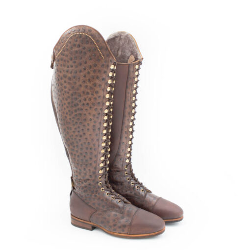 Celeris Jumping Boots Rita with Sheepskin in Faux Ostrich Brown- Size 38, H43, W42-43