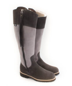 R&L- Spanischer Reitstiefel Campo mit Lammfell /Profilsohle /Wildleder Dunkelgrau/ Wildleder Hellgrau