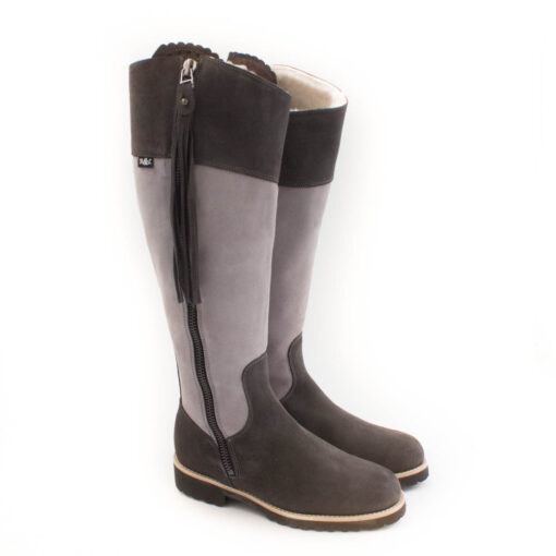 R&L- Spanischer Reitstiefel Campo mit Lammfell /Profilsohle /Wildleder Dunkelgrau/ Wildleder Hellgrau