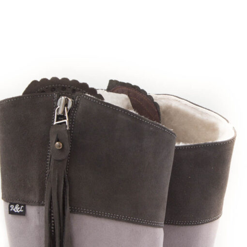R&L- Spanischer Reitstiefel Campo mit Lammfell /Profilsohle /Wildleder Dunkelgrau/ Wildleder Hellgrau – Bild 2