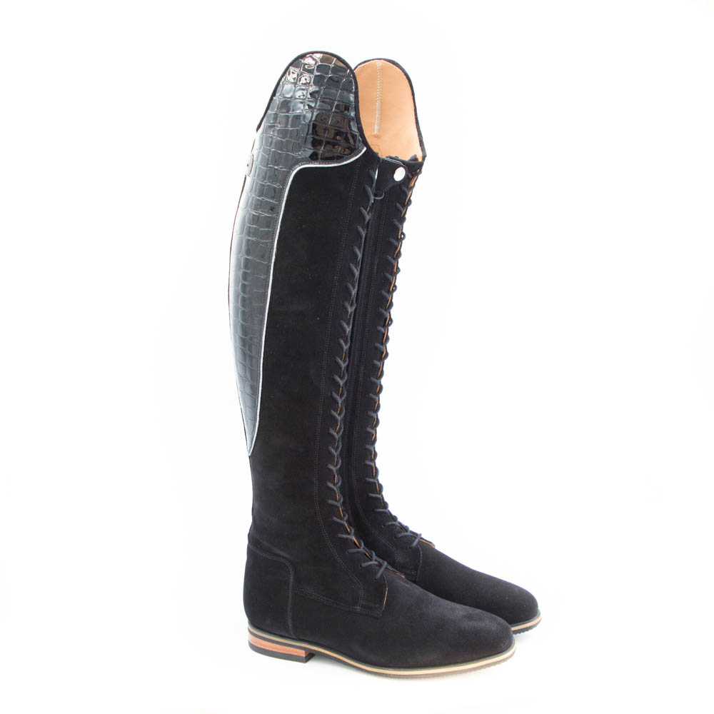 Celeris Dressurstiefel Bia in Wildleder Schwarz / Krokolack Schwarz– Gr. 39 - H49 - W33,5-35